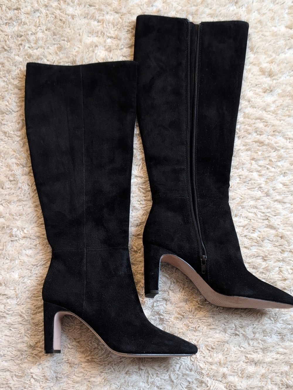 Ann Taylor Black Suede Knee-High Heeled Boots